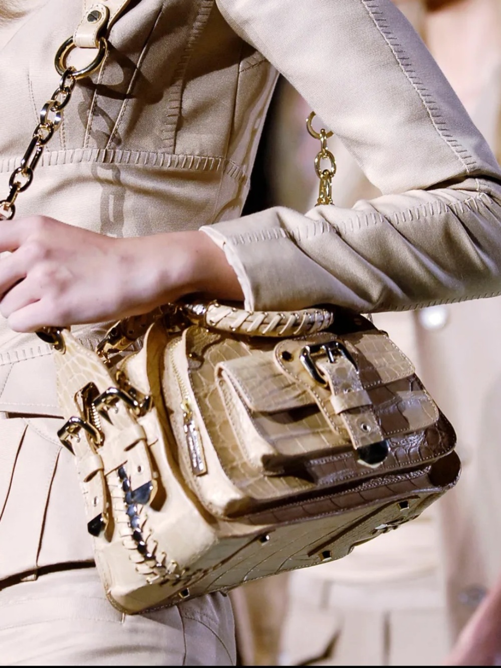 Classic Versace Leather Gold Accents Top Handle With Chain Strap